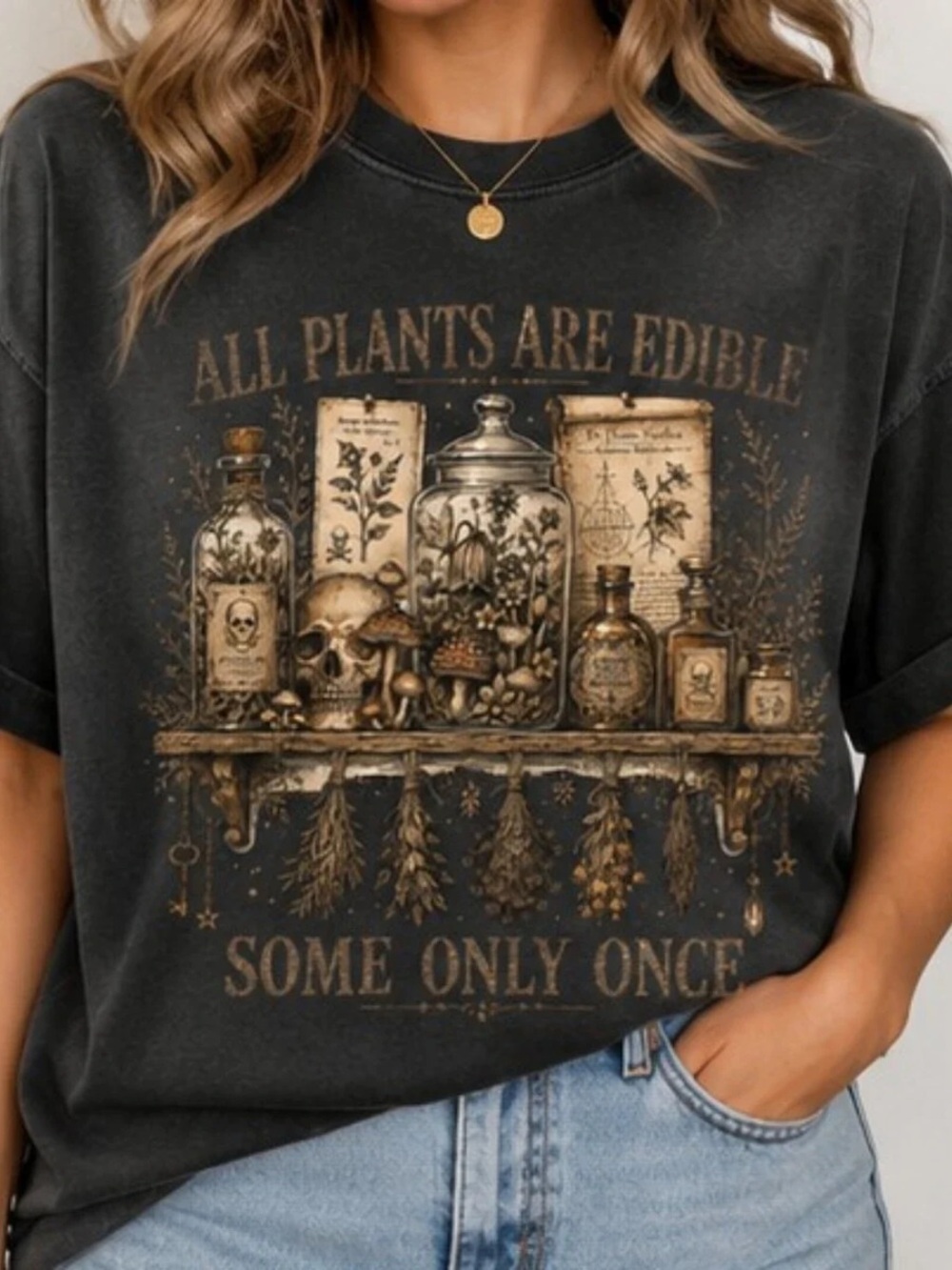 Pepper Tee with Brown Apothecary Graphic